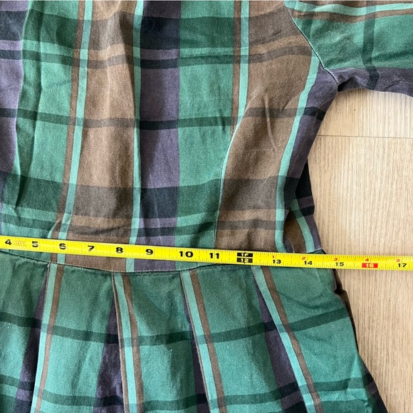 Handmade Plaid Pleated Cottagecore Modest Feminine Bell Sleeved Maxi Dress - Picture 13 of 13